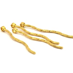 Brass Twisted Bar Pendant, 6 Raw Brass Textured Twisted Pendant with 1 Loop (55x2.2mm) N0297