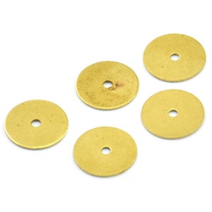 Middle Hole Connector, 100 Raw Brass Round Discs, Middle Hole Connectors, Bead Caps, Findings (10mm) Brs 73 A0443