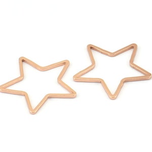 Rose Gold Star Charm, 12 Rose Gold Plated Brass Open Star Charms (21x0.8mm) BS 1077
