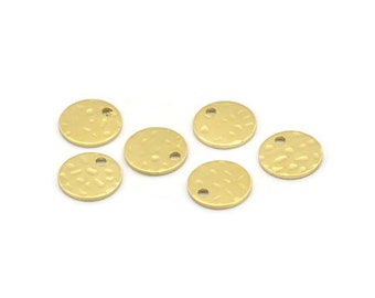 Brass Round Charm, 50 Hammered Raw Brass Round Charms With 1 Hole, Findings (10x0.80mm) M01520