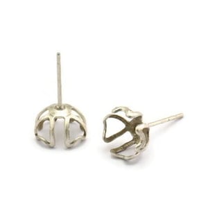 Earring Post Stud, 24 -  316L Stainless Steel Earring Posts With Antique Silver Plated Brass 9mm Flat Pad For 8mm Bead, Ear Studs BS 2127
