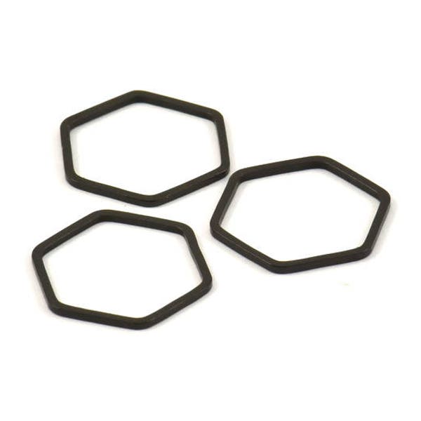 Black Hexagon Ring, 25 Black Oxidized Brass Hexagon Rings (18x1mm) BS 1224 S172
