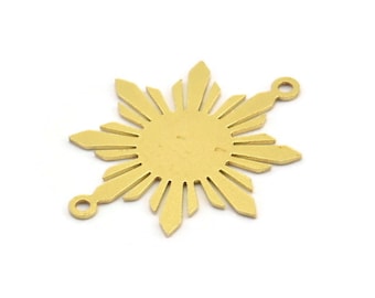 Brass Sun Connector, 8 Raw Brass Sun Shaped Connectors With 2 Loops, Charm Pendants (28x24x0.60mm) A4346