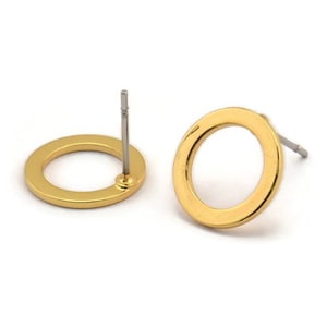 Vergoldete Kreis Ohrstecker, 4 Vergoldete Messing Kreis Ohrstecker (12x0,90 mm) D1583 A1384