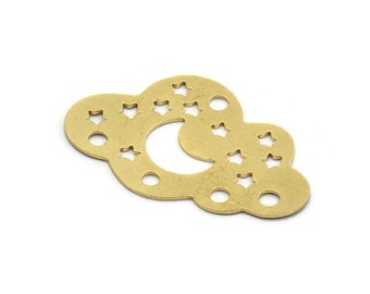 Messing Wolke Charme, 6 Rohmessing Halbmond und Stern gemusterte Charme, bewölkt Charme, Stern Charme, Zubehör (22x35x0.60 mm) A6372