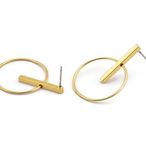 Gold Wire Earring, 4 Gold Plated Brass Earring Wires, Stick Stud Earrings (27x19mm) SY0327