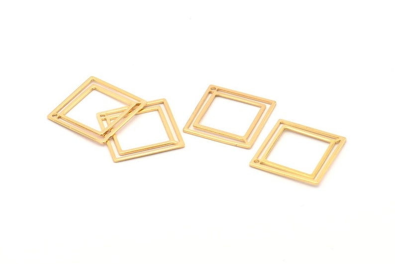 Gold Square Charm 21x0.80mm D874 6 Gold Plated Brass Square Connectors With 1 Hole