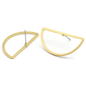Semi Circle Earring, 8 Raw Brass Semi Circle Stud Earrings (30x15x1.2mm) Bs 1173 A1374