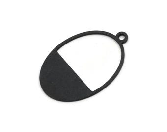 Black Oval Charm, 8 Oxidized Black Brass Oval Charms With 1 Loop, Earring Charms (24x16x0.60mm) A3113