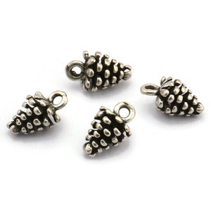 Pinha Charm, 6 Pinha Charms de Latão Banhado a Prata Antigo com 1 Laço (7 x 12 mm) BS 1804 H1318