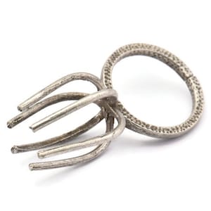 Claw Ring Settings - 5 Antique Silver Plated Brass Ring Blanks With 6 Claws For Natural Stones N0054 H0226
