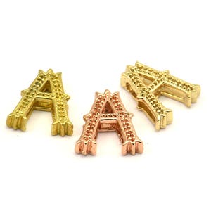 Pingentes de 3 letras, 3 alfabetos de letras de latão, opções de acabamento em ouro rosa e ouro, letras maiúsculas, pingente inicial de letra para colares personalizados