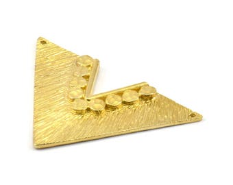 Brass Triangle Pendant, 2 Raw Brass Geometric Chevron Pendants with 2 Holes (28x41x1mm) U087