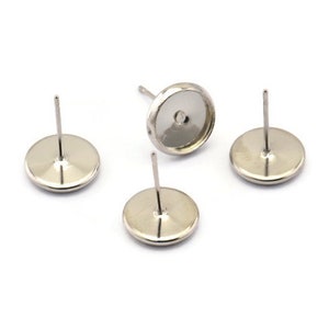 Silver Cabochon Pad, 50 Silver Tone Earring Posts 8mm Tray Cabochon Earring Setting, Iron Ear Studs D0163