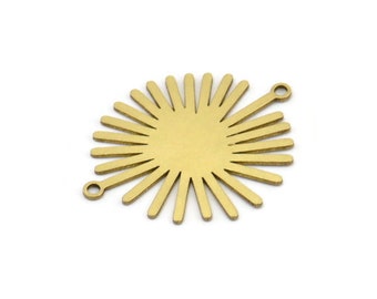 Brass Sun Connector, 8 Raw Brass Sun Connectors With 2 Loops, Charm Pendants (29x24x0.60mm) A3140