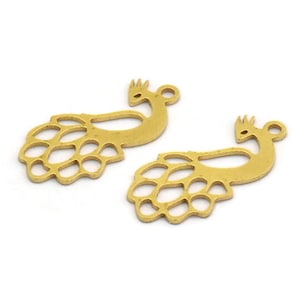 Brass Bird Charm, 24 Raw Brass Peacock Shaped Charms With 1 Loop (21x10x0.60mm) A5680