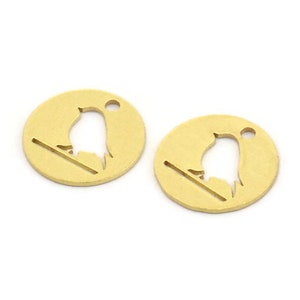 Brass Bird Charm, 24 Raw Brass Bird Patterned Round Shaped Charms With 1 Hole (12x0.60mm) A4324