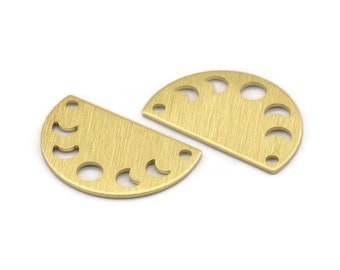 Brass Moon Charm, 10 Textured Raw Brass Moon Phases Charms With 2 Holes (22x14x0.80mm) M01560