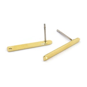 Brass Rectangle Earring, 12 Raw Brass Stick Stud Earrings With 1 Hole (20x2.5x0.7mm) M03350 A2864