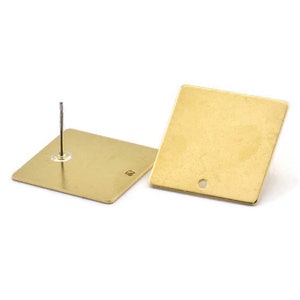 Brass Square Earring, 4 Raw Brass Square Stud Earrings (22x0.70mm) E646 A2059