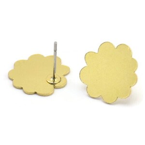Earring Studs, 10 Raw Brass - Cloud Shaped Stud Earrings - Brass Earrings - Earrings (13x14x0.60mm) A2970