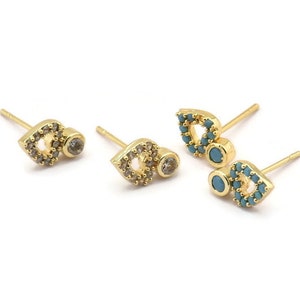 Gold Heart Earring, 4 Gold Plated Brass Heart Stud Earrings (10x7mm) SY0186