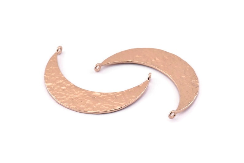 43x11x1mm Hammered Crescent Pendant U147 Rose Gold Plated Brass Crescent Moon Charms With 2 Loops