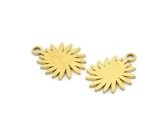 Brass Sun Charm, 50 Raw Brass Sun Charms With 1 Loop, Connectors (13x11x0.60mm) A3645