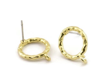 Pendientes redondos de latón, 6 pendientes de botón circulares de latón en bruto (14 x 2 mm) N2439
