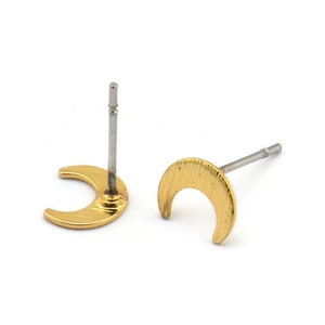 Gold Moon Earring, 12 Textured Gold Plated Brass Tiny Crescent Moon Blanks (7x6x0.50mm) M01308 A2418
