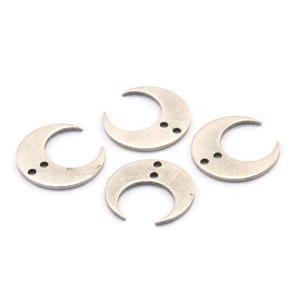 Berloque de lua de prata, 12 berloques de lua crescente de latão banhado a prata antigo com 2 furos (14x13,5x5x0,8 mm) BS 2367 H1378