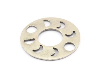 Moon Phases Pendant, Antique Silver Plated Brass Circle Pendants, Earring Findings (34x1mm) U113