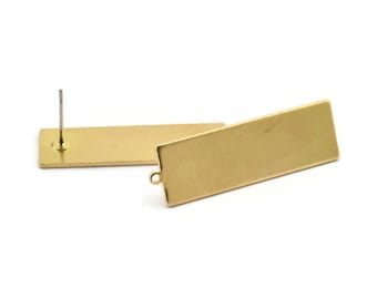 Messing Rechteck Ohrring, 4 Roh Messing Rechteck Ohrstecker Mit 1 Schleife, Ohrringe (36x11x1mm) D0699 A1926