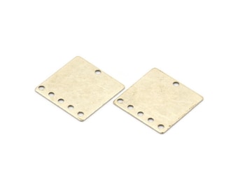 Silver Square Charm, 12 Antique Silver Plated Brass Square Charms With 6 Holes, Connectors (16x0.45mm) A1716