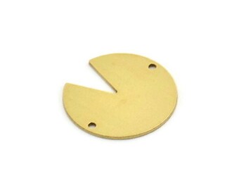 Brass Stamping Tag, 6 Raw Brass Round Charms With 2 Holes, Connectors (24x0.80mm) A6809