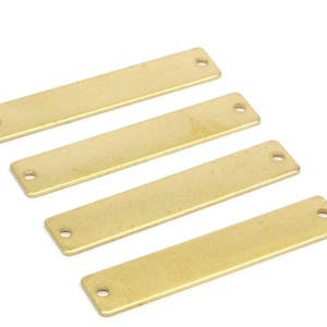 Rectangle Brass Blanks, 24 Raw Brass Rectangle Stamping Blanks, Pendants With 2 Holes (40x8x0.80mm) A0841