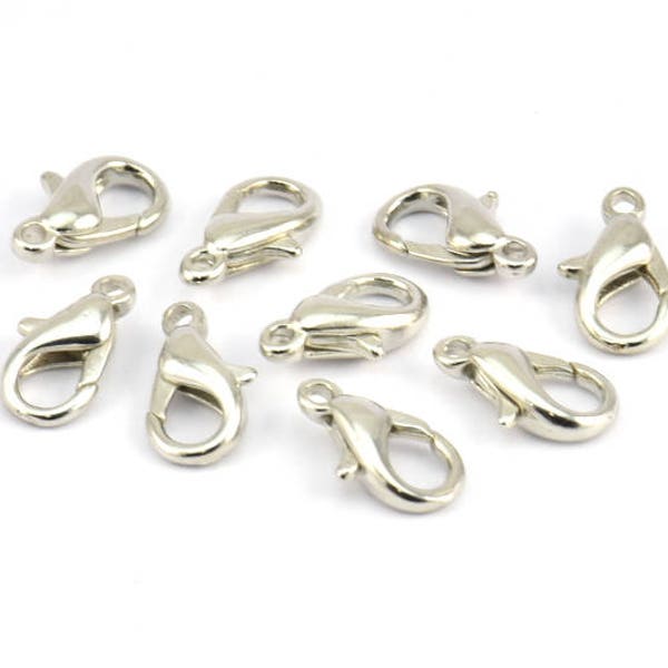 Silver Parrot Clasp, 50 Silver Tone Nickel Free Lobster Clasps, Findings (12x6mm) (b0069)