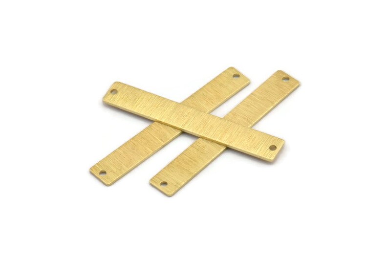 40x6x0.80mm M01482 Brass Rectangle Bar 12 Textured Raw Brass Stamping Blanks With 2 Holes Necklace Bar