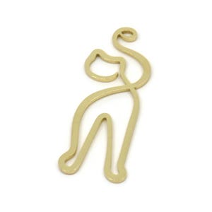 Brass Cat Charm, Raw Brass Cat Charms With 1 Loop, Findings (30x11x0.80mm) SMP2579