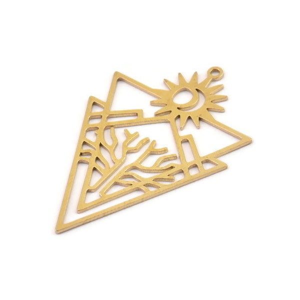 Brass Moon Charm, Raw Brass Sun Charms, Brass Earring Charms, Brass Charms for Jewelry Making (39x25x0.60mm) SMP1323