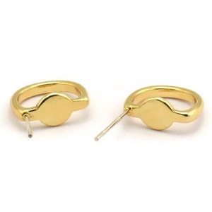Gold Earring Posts, 4 Gold Plated Brass Stud Earrings (12x10mm) D1308