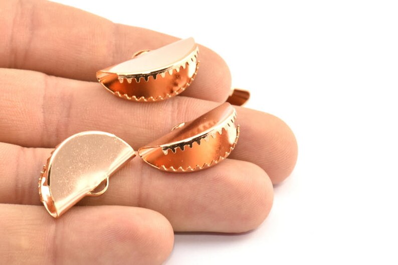 D404 Q179 4 Rose Gold Plated Ribbon Crimp Ends With 1 Loop Findings 25x12mm