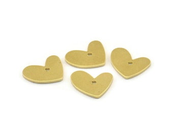 Brass Heart Charm, 12 Raw Brass Heart Charms With 1 Hole (14x11x1mm) M856