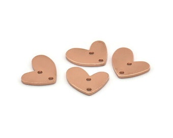 Rose Gold Heart Charm, 6 Rose Gold Plated Brass Heart Charms With 2 Holes (14x11x1mm) M858