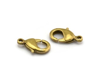 Brass Parrot Clasps, 50 Raw Brass Lobster Claw Clasps (15x8mm) Bh505 A0398