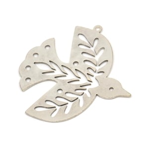 Silver Bird Charm, 4 Antique Silver Plated Brass Bird Shaped Charms With 1 Loop, Leaf Charms (37x35x0.60mm) SMP0071 A3942