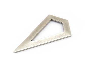 Silver Triangle Pendant, 3 Antique Silver Plated Brass Triangle Pendants, Charms, Earrings (38x20x0.8mm) U148 H0570