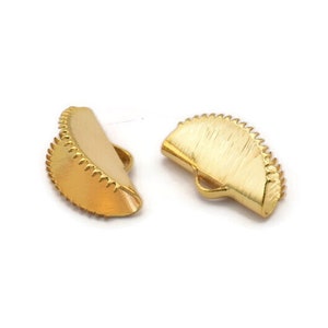 Ribbon Crimp Ends, 8 Gold Plated Brass Textured Ribbon Crimp Ends With 1 Loop, Findings (15x10mm) D0557