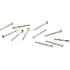 Örhängestift, 100 - Örhängestift i 316L rostfritt stål med 1,6 mm platt dyna i rå mässing, örhängen (BS 2225)