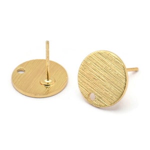 Gold Round Earring, 4 Textured Gold Plated Brass Round Earring Studs (12x0.80mm) M337 A1552 Q1054